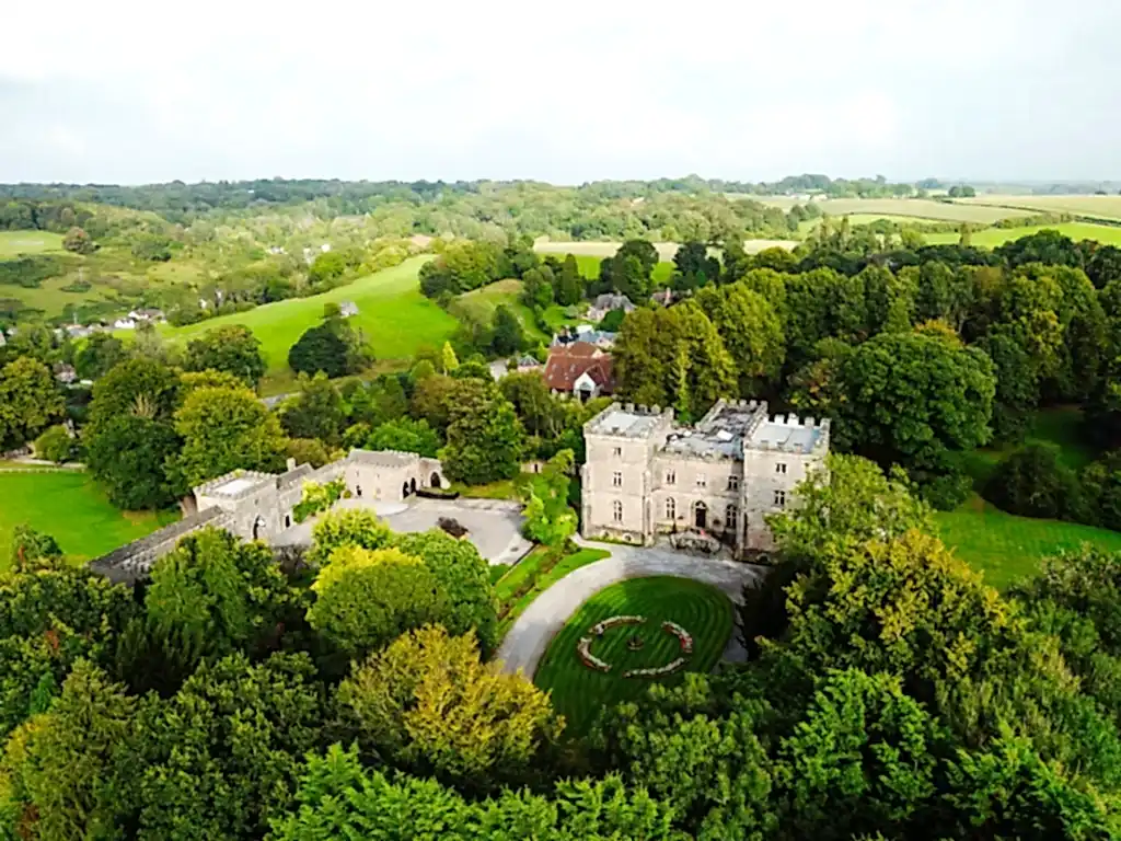 aerial photograph of clearwell castle wedding venue