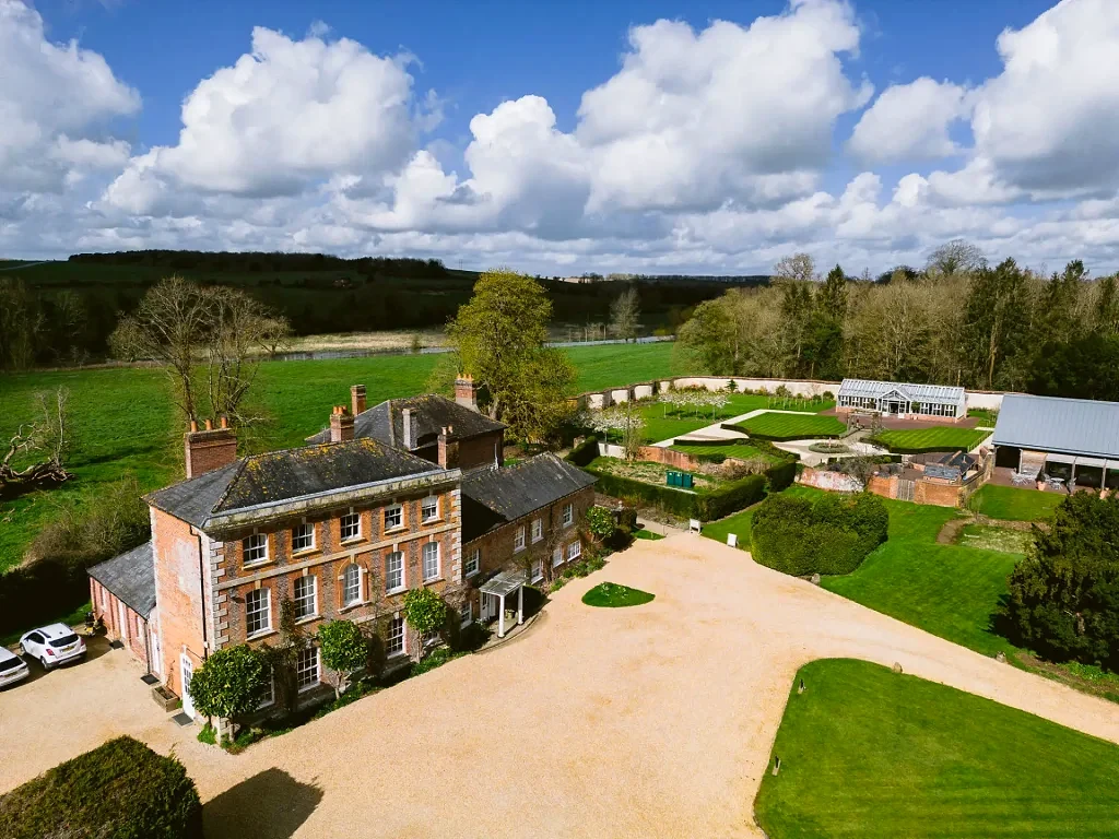 SHA0324-LOWRES-0002 Syrencot wedding venue taken from a drone on a sunny day