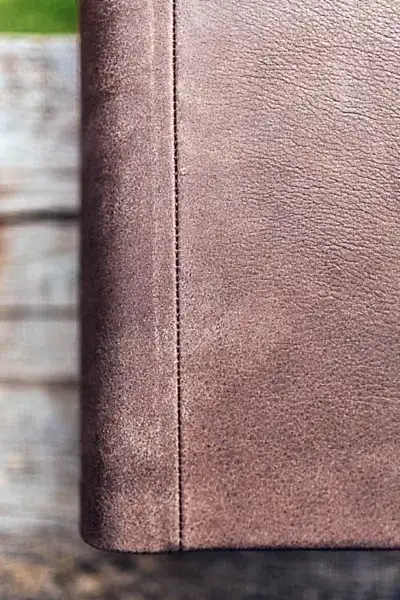 wedding album spine leather stitching detail